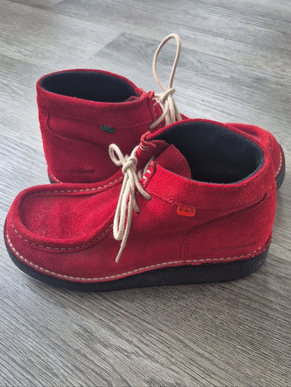 Kickers Kids Red Suede Moccasin-Style Lace-Up Boots
